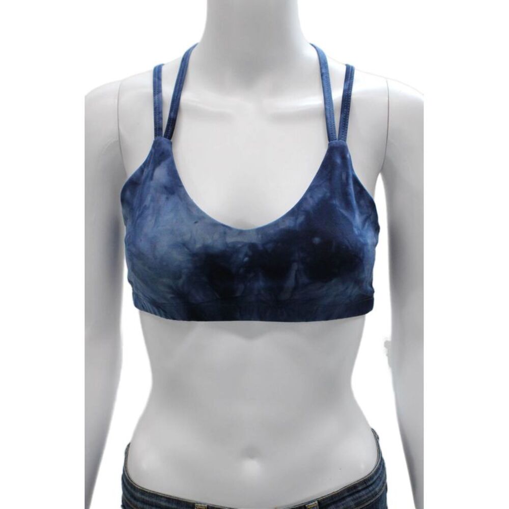 Beyond Yoga Womens Strappy Back V Neck Tie Dyed Sports Bra Blue Size Medium